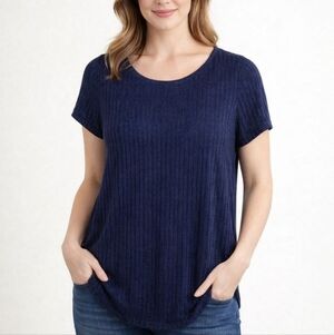 Apt. 9 Modern Essentials Navy Blue Heathered High-Low Tunic Top Petite Medium